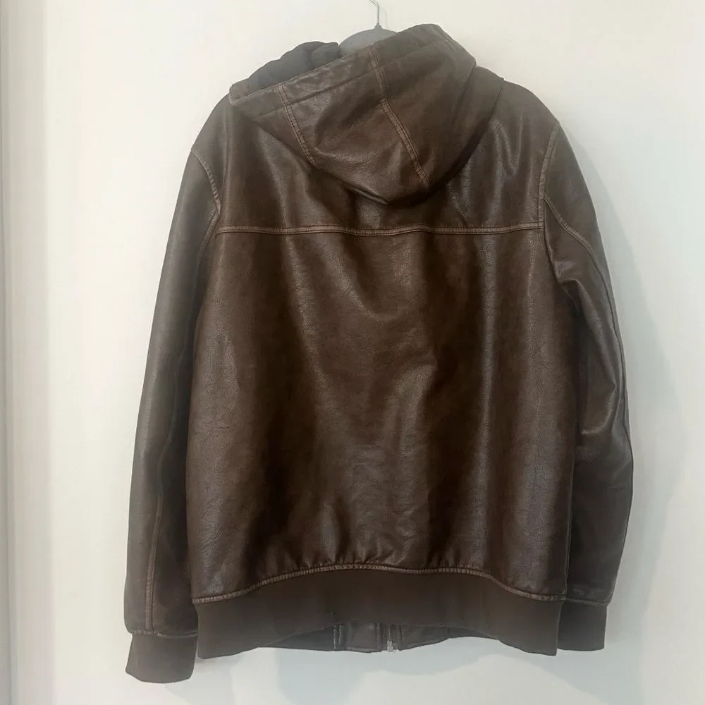 Levi’s Brown Faux Leather Hooded Jacket L - Picture 6 of 9